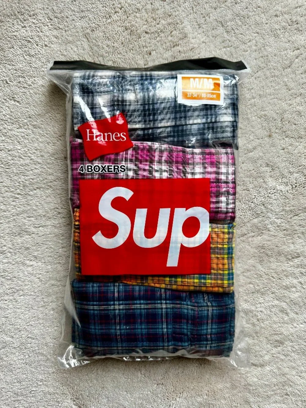 BRAND NEW Authentic SUPREME X HANES 4-Pack PLAID Woven BOXERS Size M | 32-34